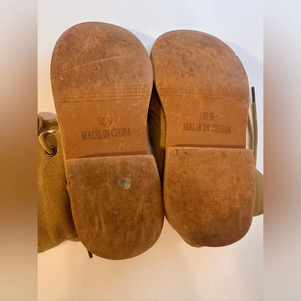 SweetHoney Kids Lace-Up Suede Combat Boots in Tan